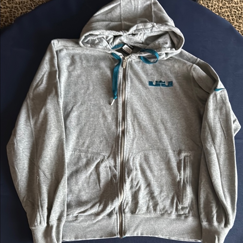 Nike LeBron Gray zip up Hoodie with Blue Accents